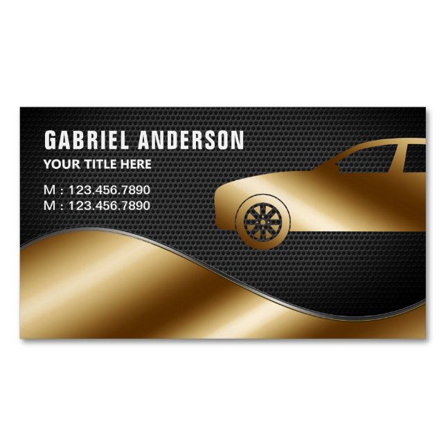 Black Mesh Gold Luxury Car Hire Chauffeur Business Card Magnet (Front)