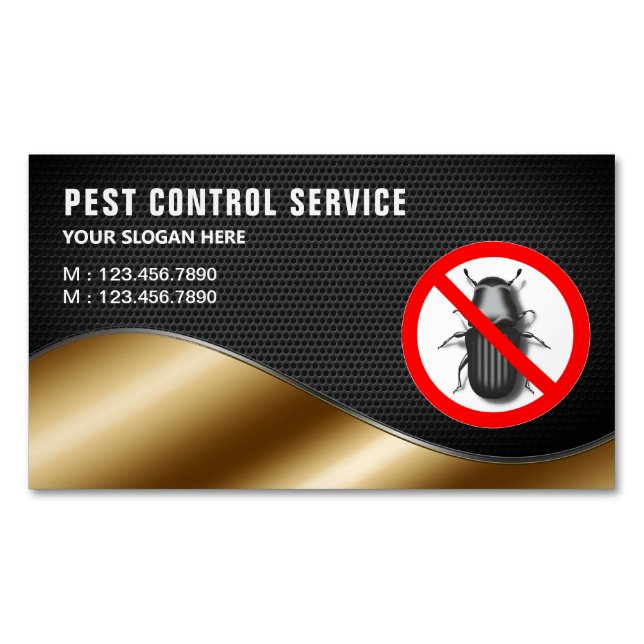 Black Mesh Gold Pest Control Service Business Card Magnet (Front)