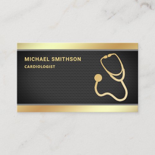 Black Mesh Gold Stethoscope Medical Professional Business Card