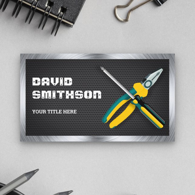 Black Mesh Handyman Repair Tools Electrician Business Card (Creator Uploaded)
