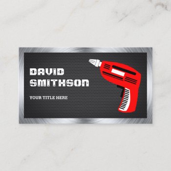 Black Mesh Hardware Power Tool Red Drill Machine Business Card by ShabzDesigns at Zazzle