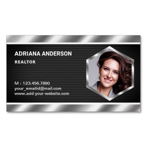 Black Mesh Metallic Real Estate Photo Realtor Business Card Magnet