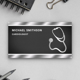 Black Mesh Metallic Steel Stethoscope Doctor Business Card