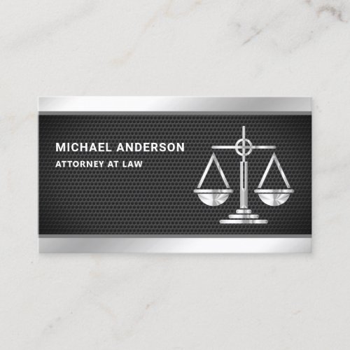Black Mesh Silver Justice Scale Lawyer Attorney Business Card