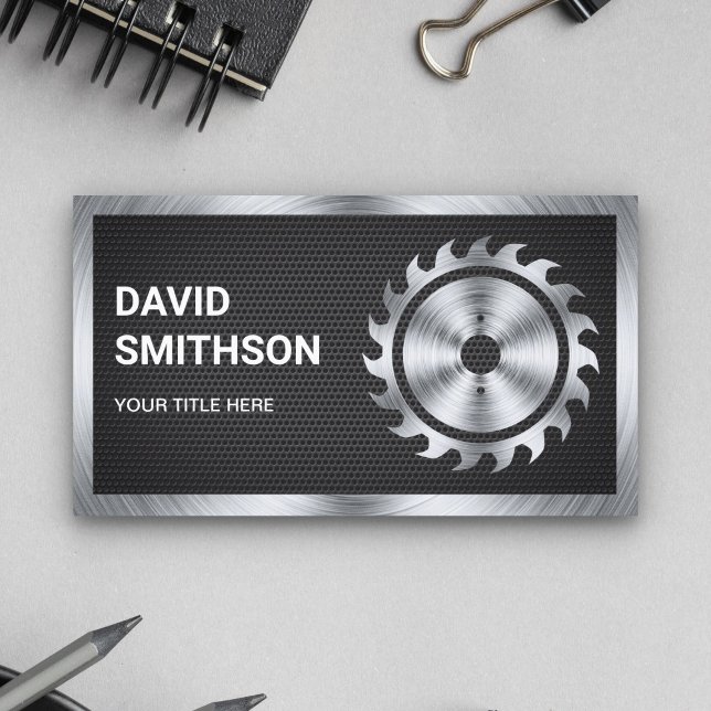 Black Mesh Steel Circular Saw Handyman Carpenter Business Card (Creator Uploaded)