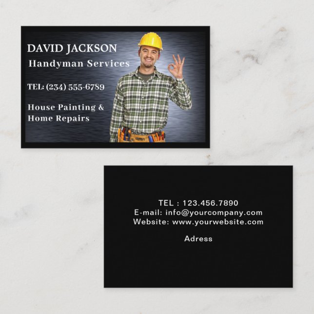 Black Mesh Steel Handyman Auto Repair Mechanic  Business Card (Front/Back)