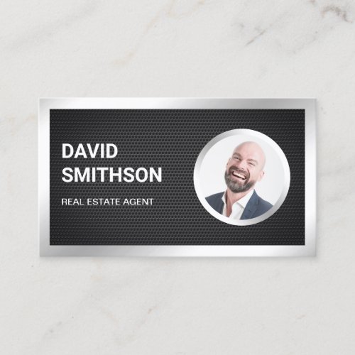 Black Mesh Steel Silver Photo Real Estate Agent Business Card