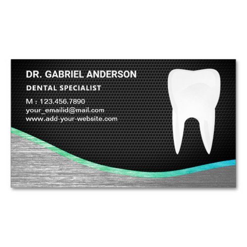 Black Mesh Steel Tooth Dental Clinic Dentist Business Card Magnet