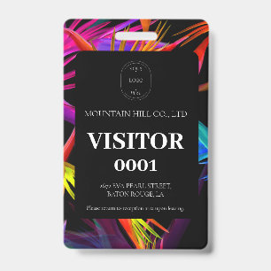 Black Messy Tropical Colorful Visitor Card Badge