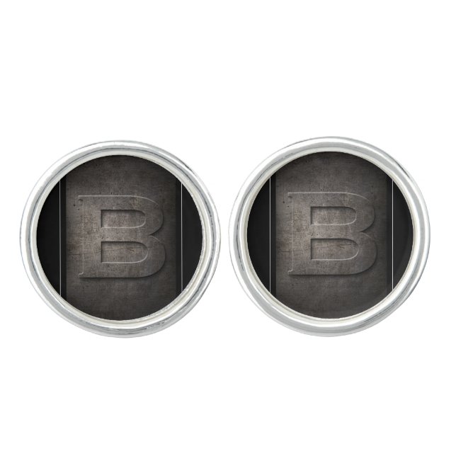 Black Metal B Monogram Pair of Cufflinks (Front)