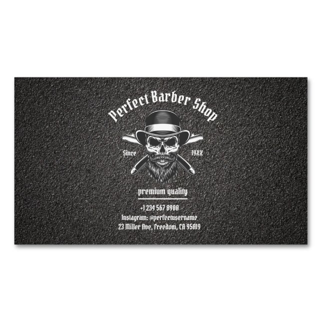 Black Metal Beard Modern Elegant Barber Salon Business Card Magnet (Front)