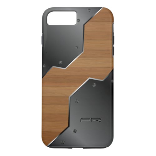 Black Metal  Brown Wood Geometric Design iPhone 8 Plus7 Plus Case