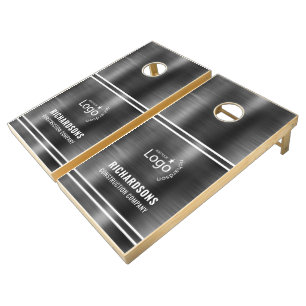 Black Metal Business Logo Construction Company Cornhole Set