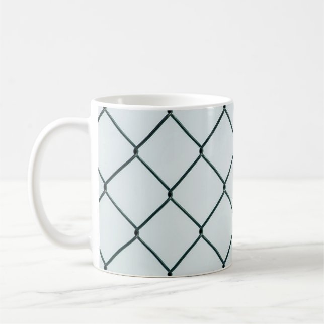 Black metal chain link fence coffee mug (Left)