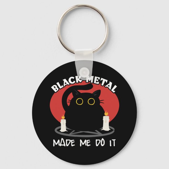 Black Metal Funny Quote | Satanic Black Cat Keychain (Front)