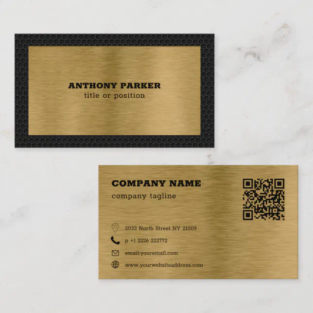 Black Metal Gold Background QR Code Business Card | Zazzle