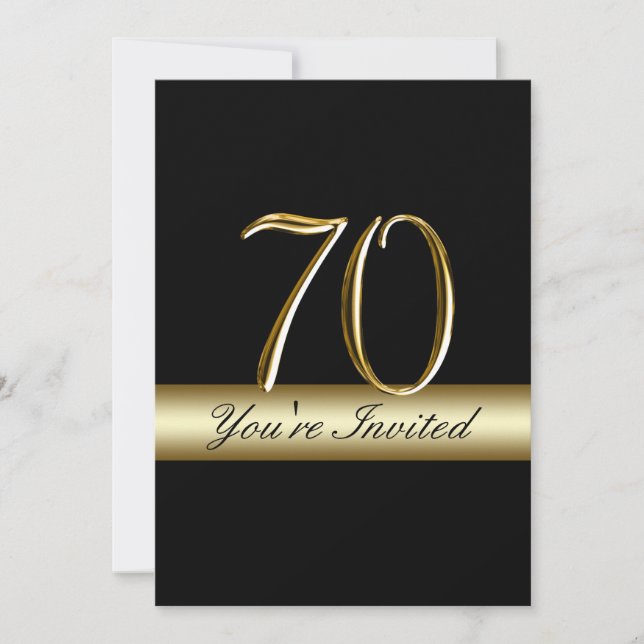 Black Metal Gold Print 70th Birthday Invitations (Front)