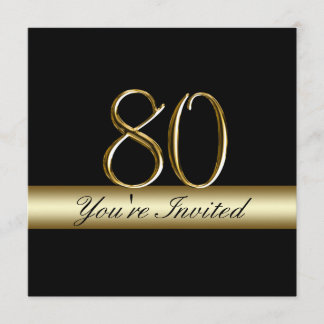 Black Metal Gold Print 80th Birthday Invitations