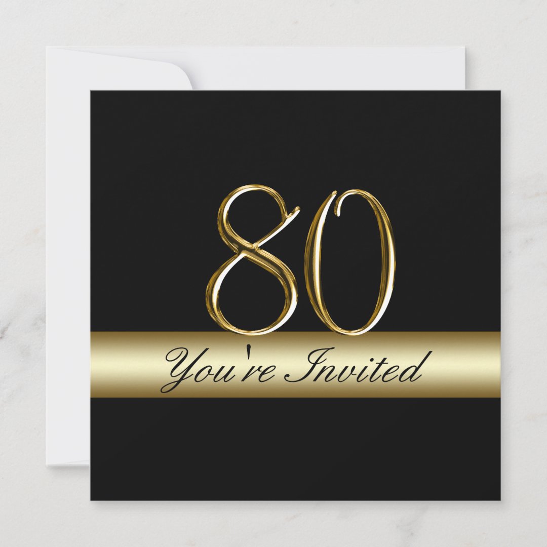 Black Metal Gold Print 80th Birthday Invitations | Zazzle