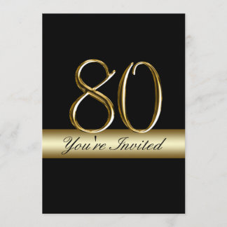 Black Metal Gold Print 80th Birthday Invitations