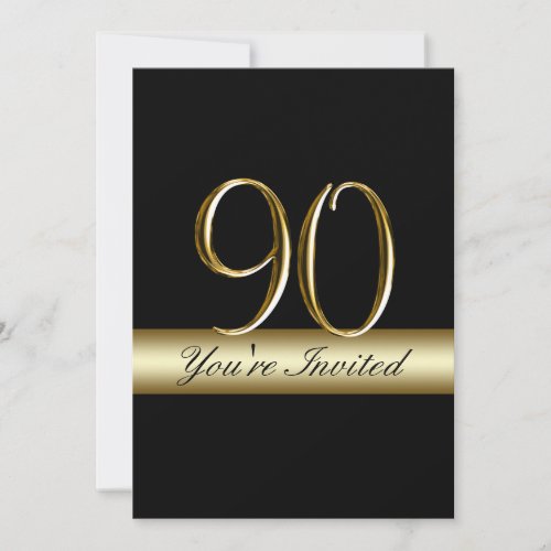 Black Metal Gold Print 90th Birthday Invitations