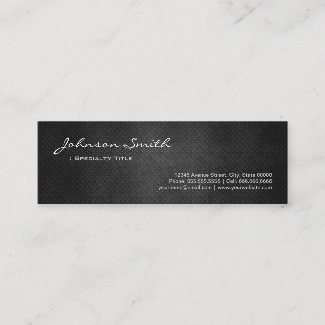 Black Metal Iron Steel - Cool Platinum Look Mini Business Card (Front)
