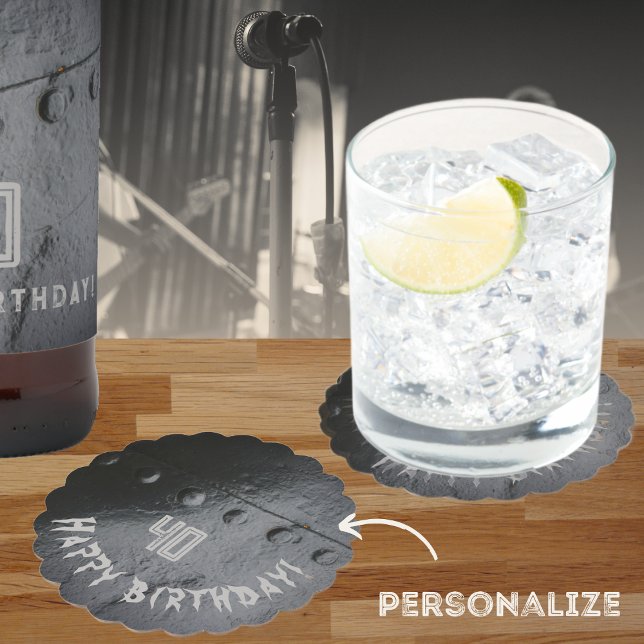 Black metal loft-style man's party paper coaster (Creator Uploaded)