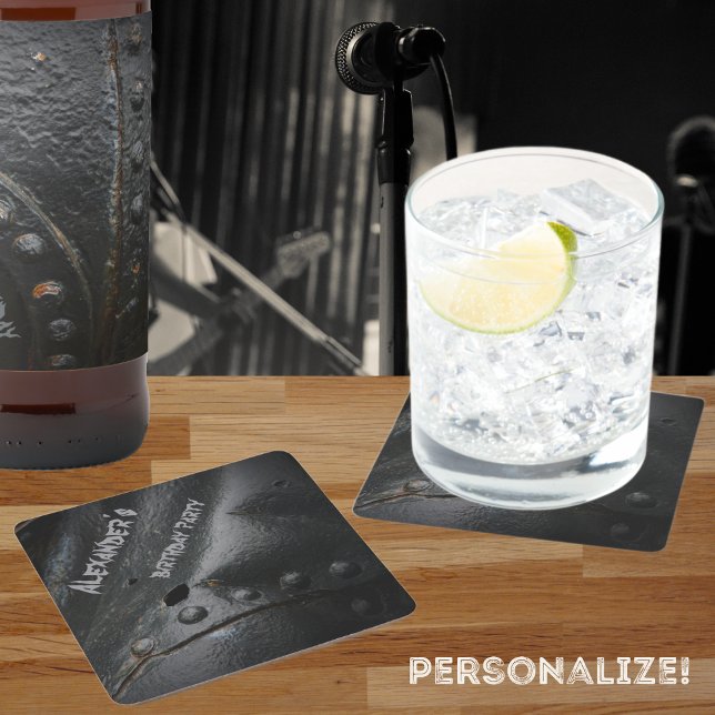 Black metal minimalist man's party  square paper coaster (Creator Uploaded)