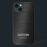 Black Metal Modern Simple Personalized Groomsmen  iPhone 13 Case<br><div class="desc">Modern personalized name in light gray color on faux charcoal black metal background,  simple and unique. Great Customize groomsmen gifts.</div>