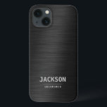 Black Metal Modern Simple Personalized Groomsmen  iPhone 13 Case<br><div class="desc">Modern personalized name in light gray color on faux charcoal black metal background,  simple and unique. Great Customize groomsmen gifts.</div>