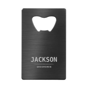 Black Metal Modern Simple Personalized Groomsmen  Credit Card Bottle Opener
