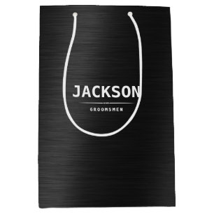 Black Metal Modern Simple Personalized Groomsmen Medium Gift Bag