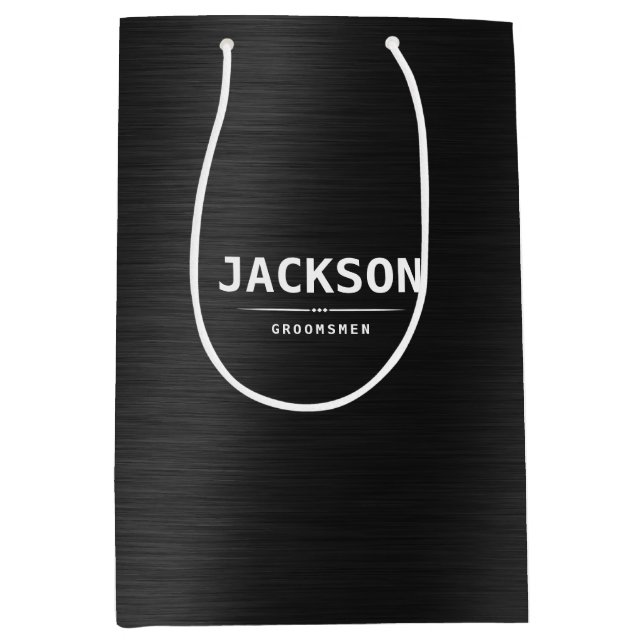 Black Metal Modern Simple Personalized Groomsmen  Medium Gift Bag (Front)