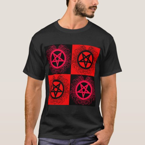 Black Metal PentagramsBlack amp Red   T_Shirt