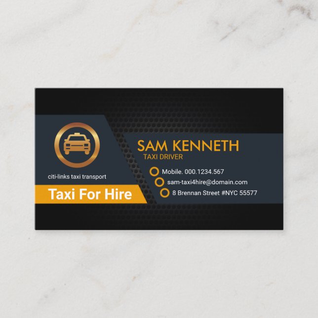Black Metal Plate Column Taxi Driver Transport Business Card (Front)