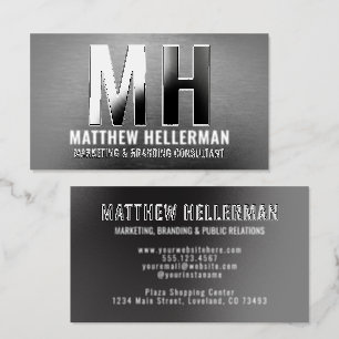 Black Metal Professional Modern Monogram Raised Spot UV Business Card
