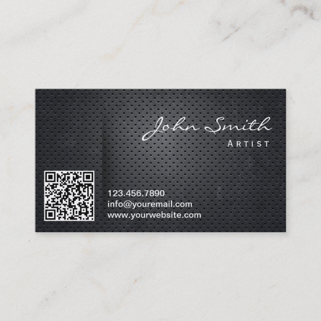 Black Metal QR Code Artist Business Card (Front)
