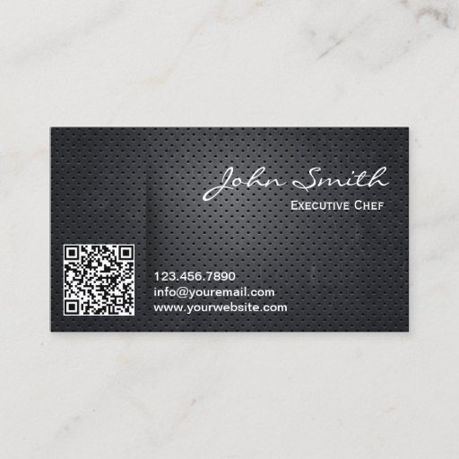 Customizable Black Metal QR Code Chef Business Card