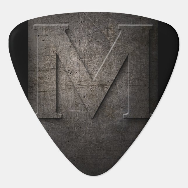 Black Metal Rustic M Monogram Guitar Pick (Front)