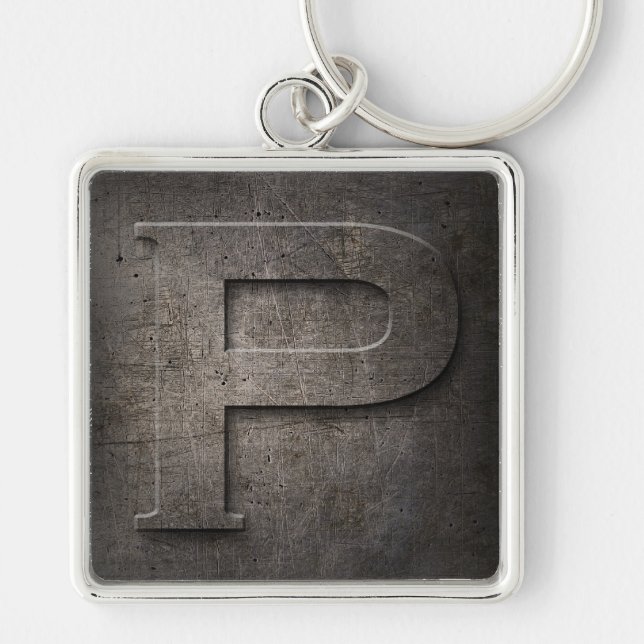 Black Metal Rustic P Monogram Keychain (Front)