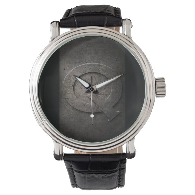 Black Metal Rustic Q Monogram Watch (Front)