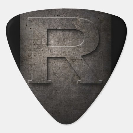 Black Metal Rustic R Monogram Guitar Pick