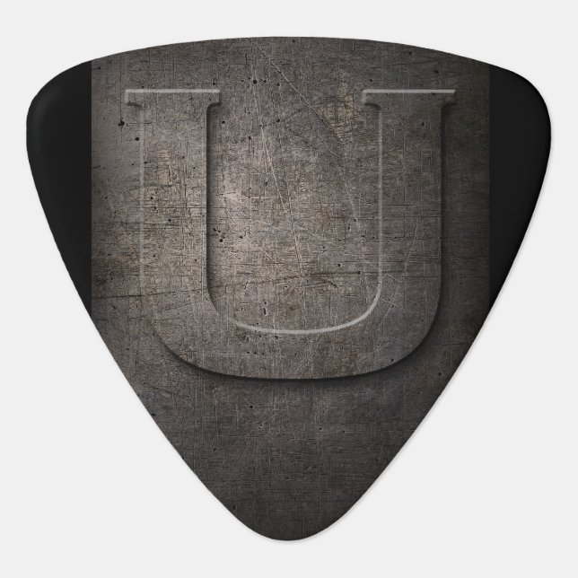 Black Metal Rustic U Monogram Guitar Pick (Front)