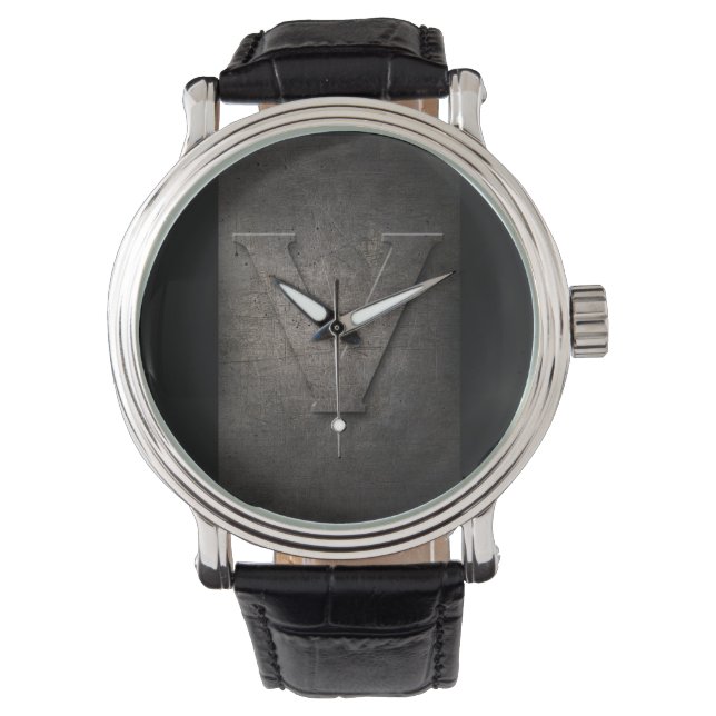 Black Metal Rustic V Monogram Watch (Front)