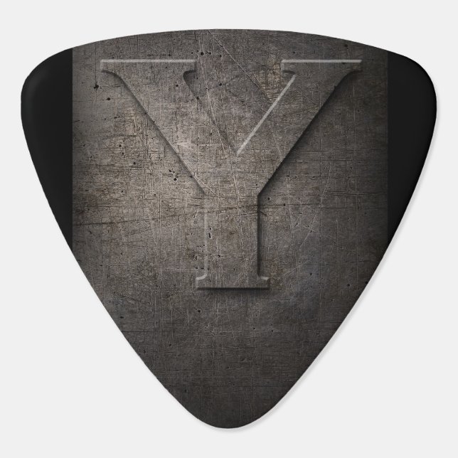 Black Metal Rustic Y Monogram Guitar Pick (Back)