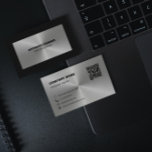 Black Metal Silver Background QR Code  Business Card