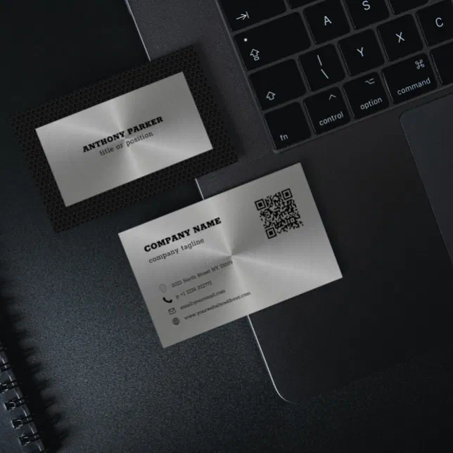 Black Metal Silver Background QR Code Business Card | Zazzle
