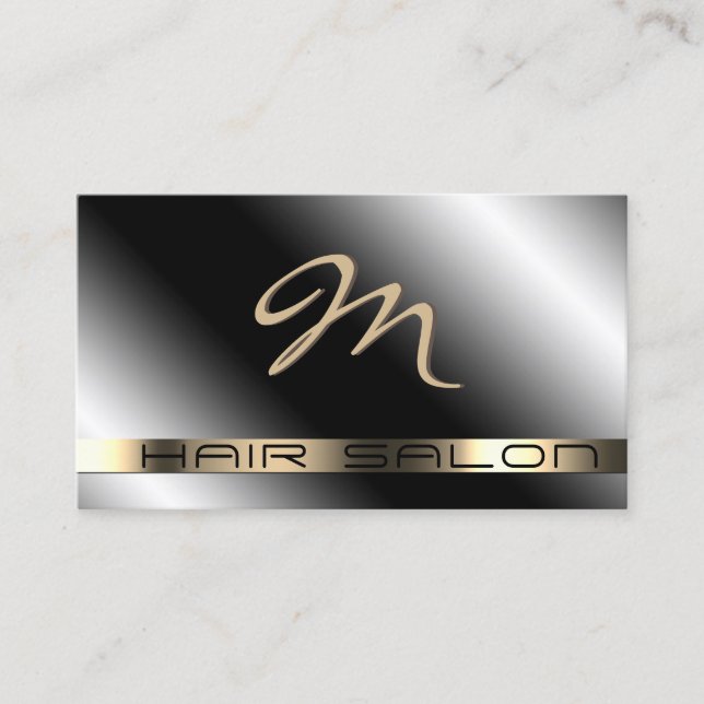 Black metal texture surface monogram business card (Front)