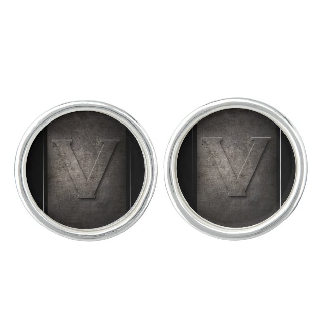 Black Metal V Monogram Pair of Cufflinks (Front)