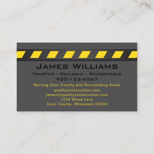 Black Metal Yellow Stripe Construction Business Card | Zazzle